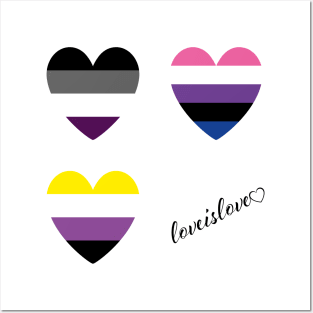 LGBT | Asexual Genderfluid Nonbinary Pride Hearts Posters and Art